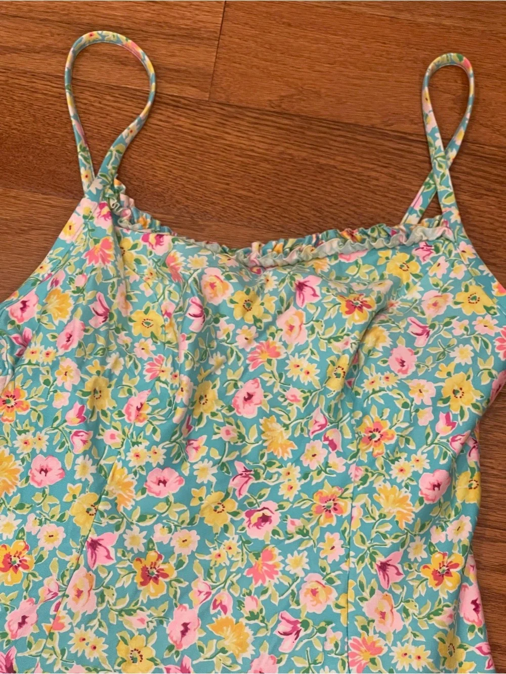 Vintage Adrienne Vitadinni Blue Floral Swim Dress One Piece Blue Green Yellow 8